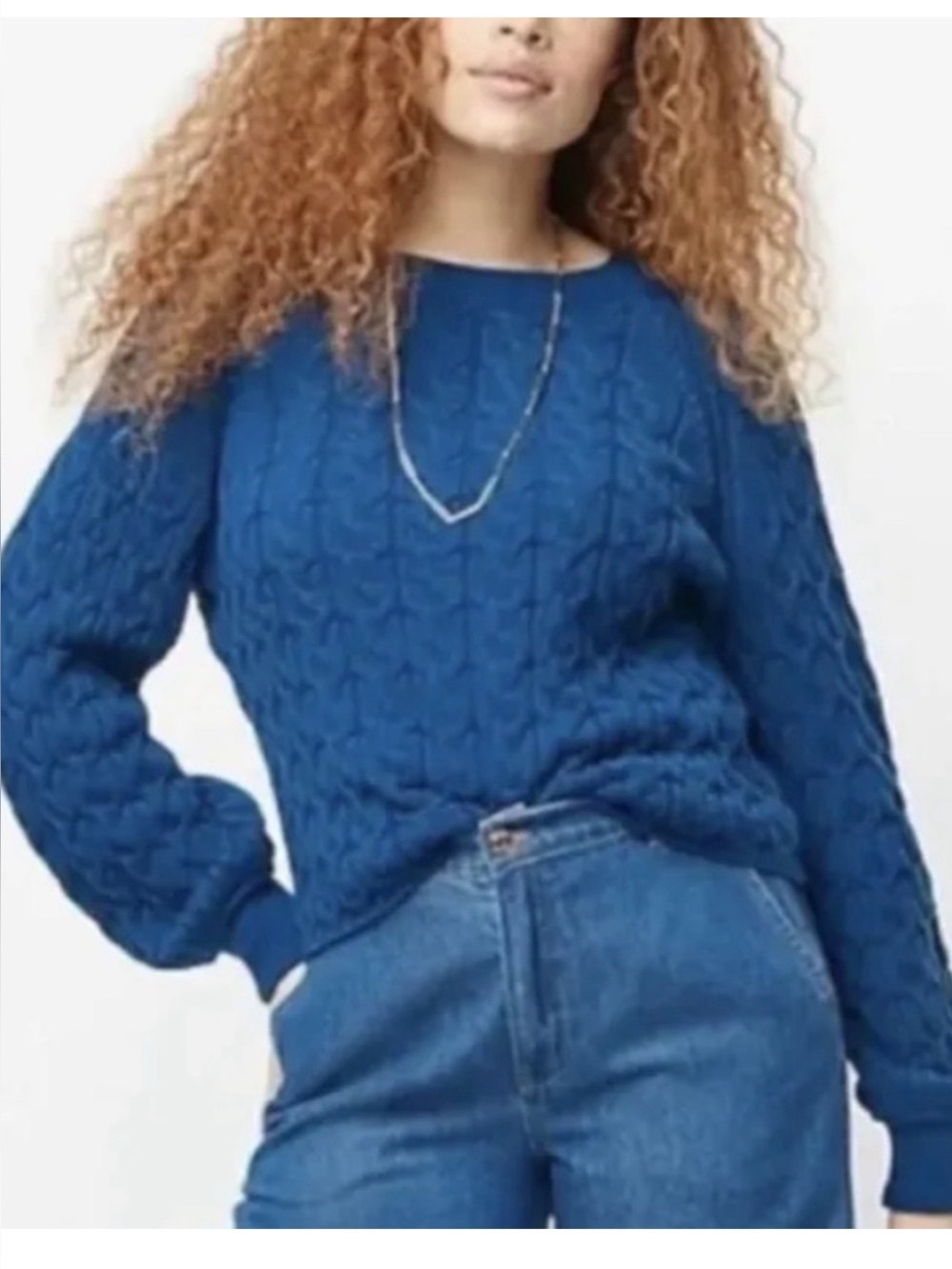 J. Crew Cable Knit Royal Blue Slight Crop Sweater Size Small - Picture 8 of 8